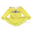 Yellow White Dots Long Sleeve Bodysuit Yellow Pettiskirt & Minion Print JS4271
